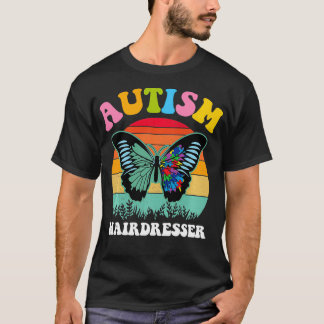 Retro Butterfly Puzzle Autism Hairdresser Autism A T-Shirt