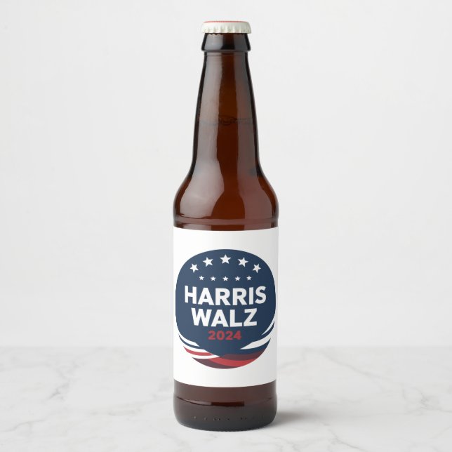 Retro Button Election for Democrats Harris Waltz  Beer Bottle Label (Front)