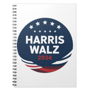 Retro Button Election for Democrats Harris Waltz Notebook