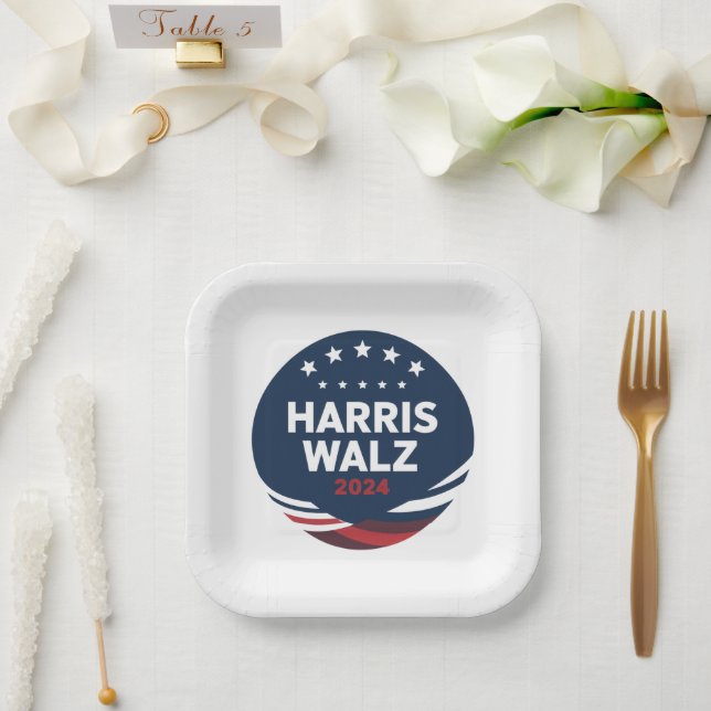 Retro Button Election for Democrats Harris Waltz  Paper Plate (Wedding)