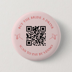 Retro Buy the Bride a Drink Bachelorette QR Code 2 Inch Round Button