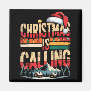 Retro Cabin Snowy Christmas Calling Lights Holiday Magnet