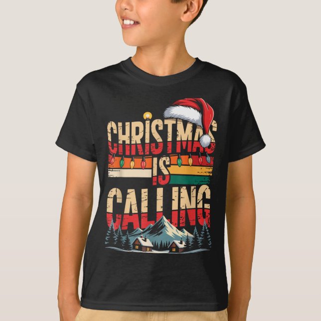 Retro Cabin Snowy Christmas Calling Lights Holiday T-Shirt (Front)