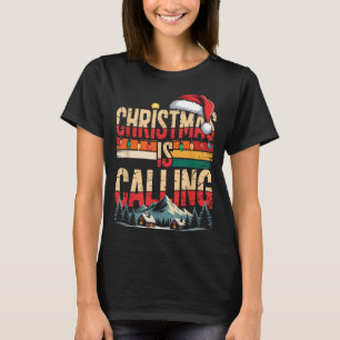 Retro Cabin Snowy Christmas Calling Lights Holiday T-Shirt