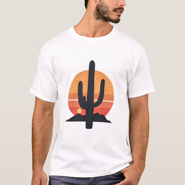Retro Cactus Before Sunset In The Desert T-Shirt (Front)