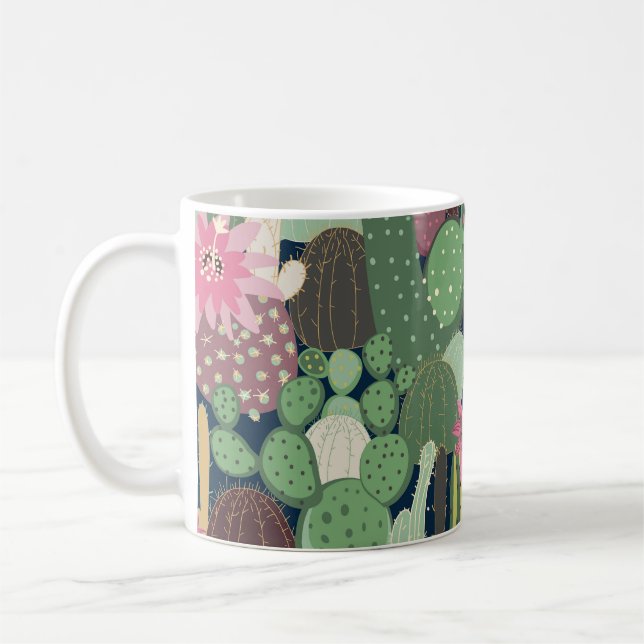 Retro Cactus Design: Seamless Fabric Texture Coffee Mug (Left)
