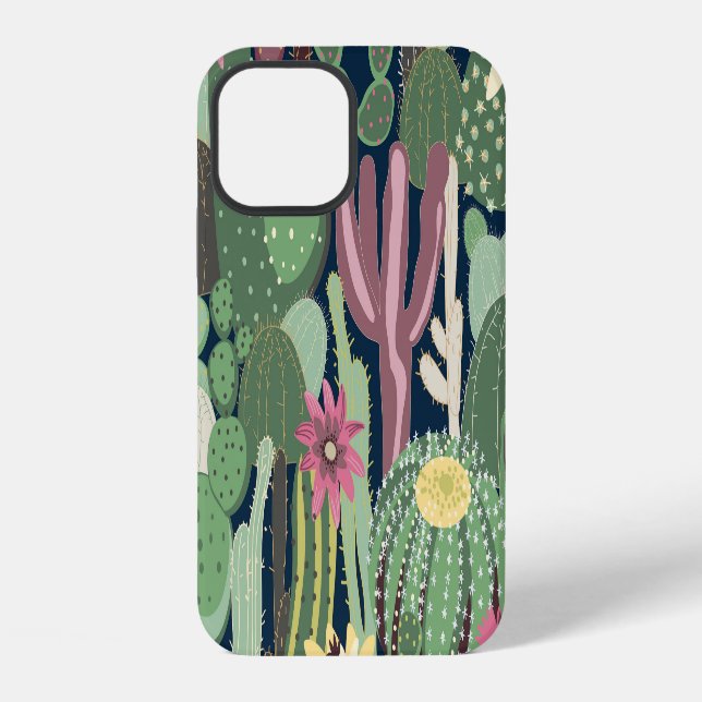 Retro Cactus Design: Seamless Fabric Texture iPhone Case (Back)