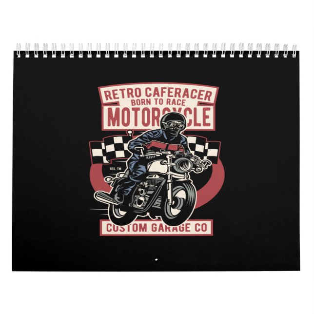 retro cafe racer born to race motorcycle calendar (Cover)