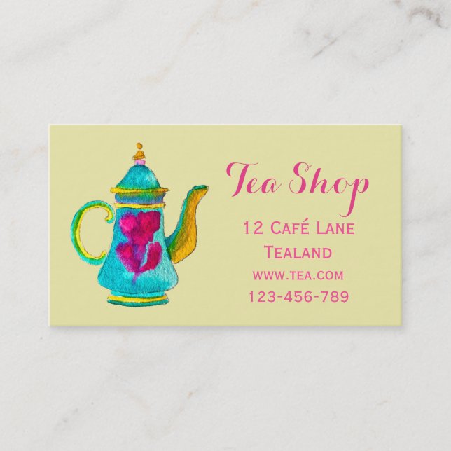 Retro cafe tea shop designer teapot business card (Front)