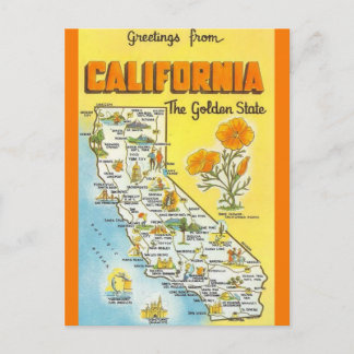 Retro Calfornia State Map Postcard
