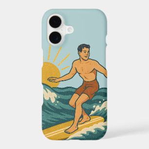 Retro Cali Surfer - Blue Coastal Surfing Art Phone