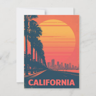 Retro California Palm Trees Sunset Postcard