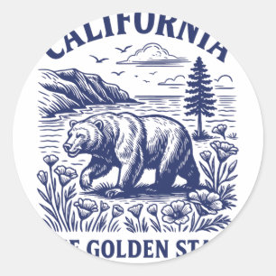 Retro California State Shirt Est 1850 Golden Coast Classic Round Sticker