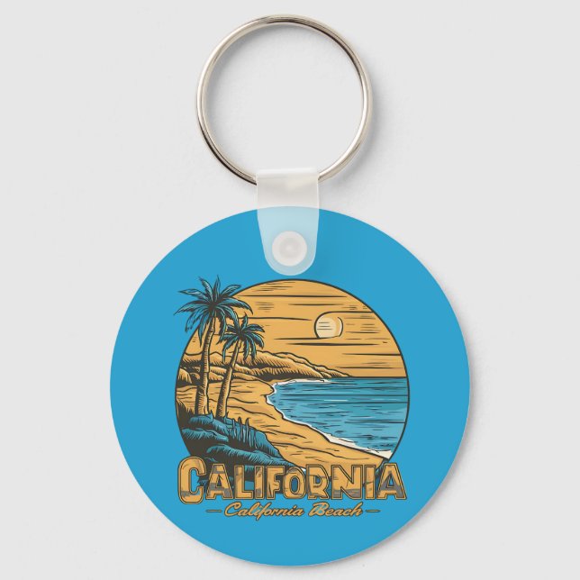 Retro California Sunset Beach Scene Keychain (Front)