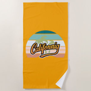 Retro California Sunset Typography T-Shirt Beach Towel