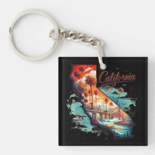 Retro California USA Map Travel Souvenir Keychain