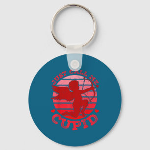 Retro call me cupid happy valentines boys girls keychain