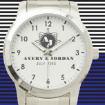 Retro calligraphic monogram Luxury Vintage  Watch<br><div class="desc">We offer you a classic style watch with an Antiquity vibe with an Old Fashioned Ornamental Emblem with Elegant Template and simple monograms with names and initials for a newly married couple gift or wedding gifts. This watch features art nouveau style crown design with Luxury Typography Vintage Flower Old Logo...</div>