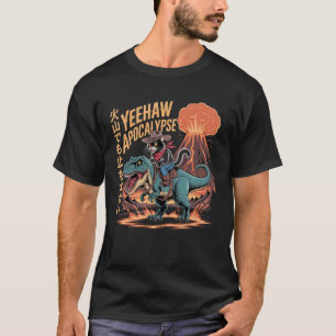 Retro Calligraphy Cat Dinosaur Volcanic Eruption A T-Shirt