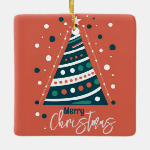 Retro calligraphy minimalist Merry Christmas tree Ceramic Ornament