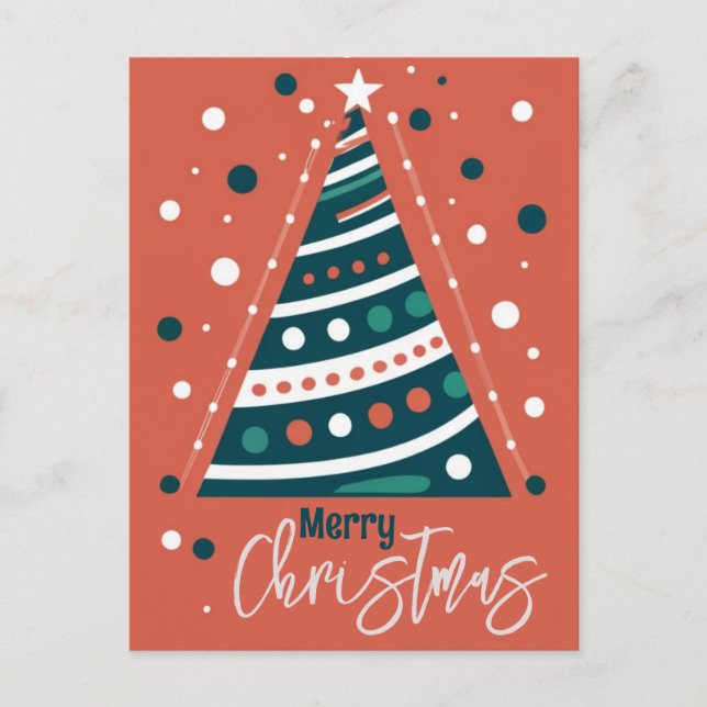 Retro calligraphy minimalist Merry Christmas tree Postcard (Front)
