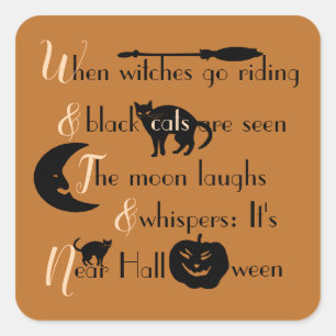 Retro Calligraphy Traditional Halloween Poem Square Sticker