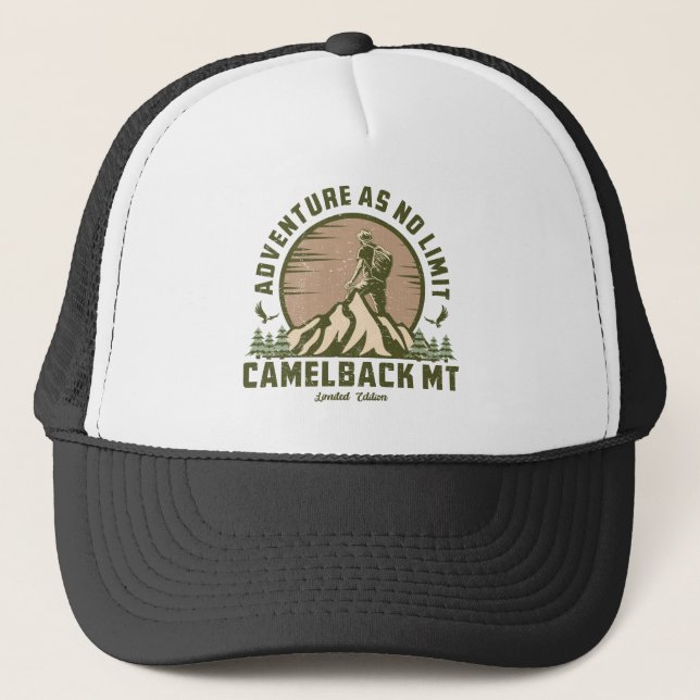 Retro Camelback Mountain Hike Sunset T-Shirt Trucker Hat (Front)