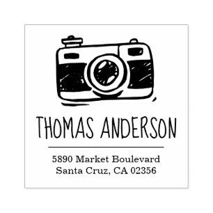 Retro Camera Hand-written Name & Return Address Rubber Stamp