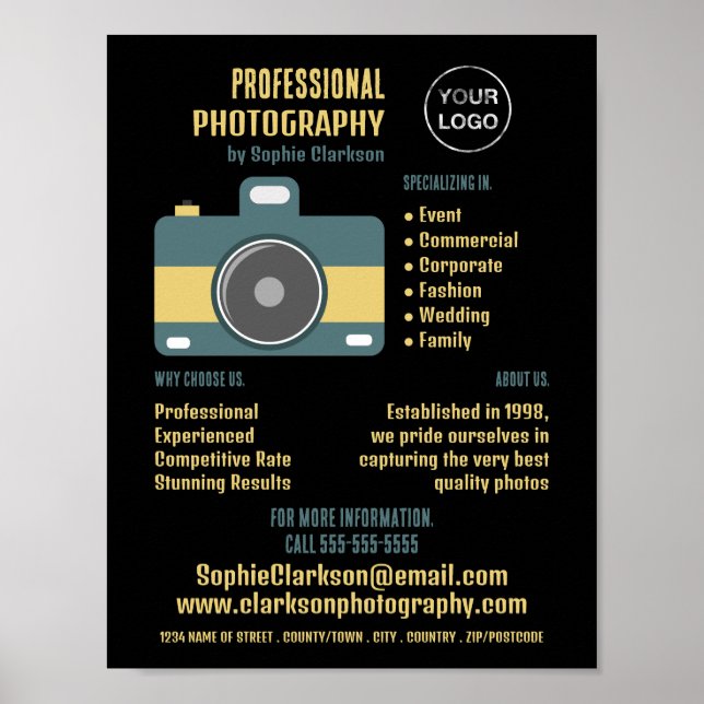 Retro Camera Icon, Photographer, Photography Hire Poster (Front)