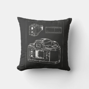 Retro Camera Line Art with Film Strip Throw Pillow