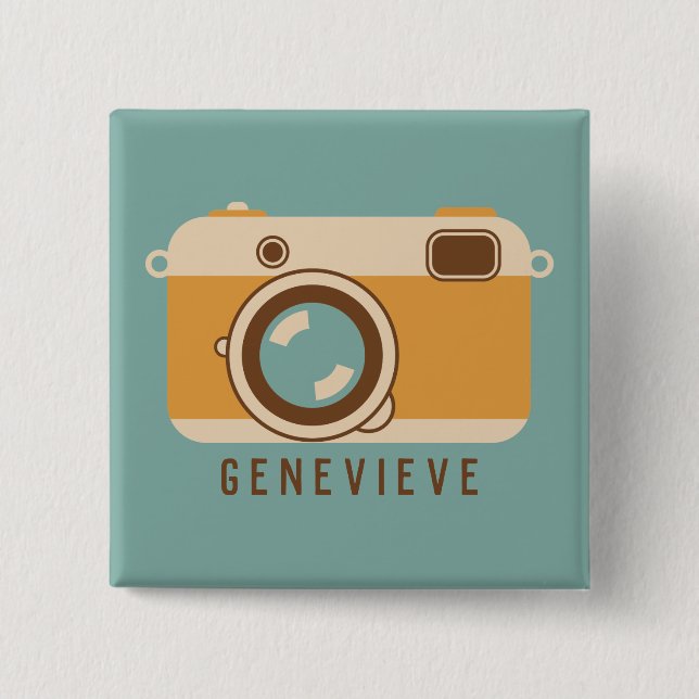Retro Camera Personalized Pin or Button (Front)