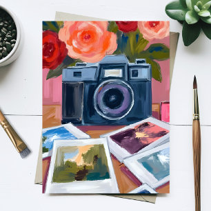 Retro Camera Photos Nostalgic Watercolor Painting Postcard