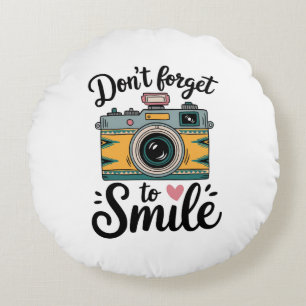 Retro Camera Smile  Round Pillow