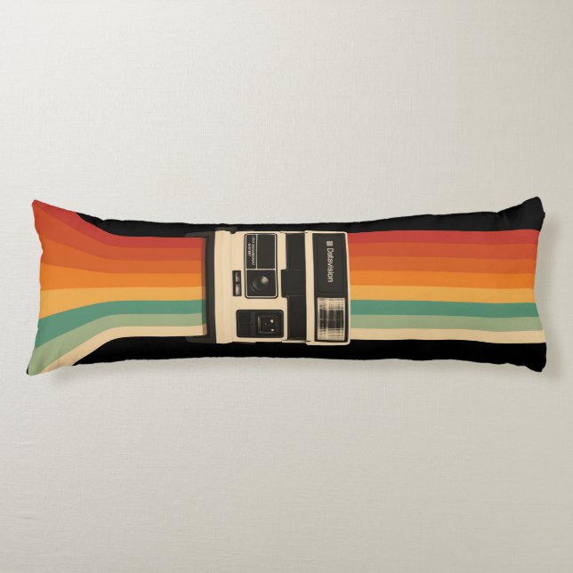 Retro Camera with Rainbow Print Body Pillow (Front)