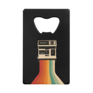 Retro Camera with Rainbow Print Credit Card Bottle Opener