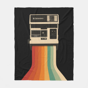 Retro Camera with Rainbow Print Fleece Blanket