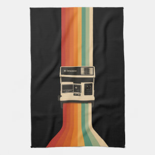 Retro Camera with Rainbow Print Kitchen Towel