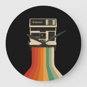 Retro Camera with Rainbow Print Large Clock