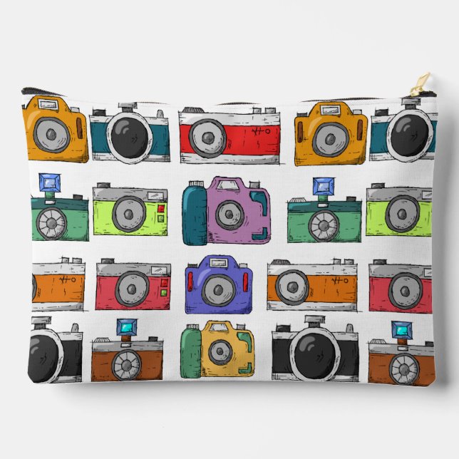 Retro Cameras Colourful Illustrated Pattern Accessory Pouch (Back)