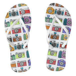 Retro Cameras Colourful Illustrated Pattern Photo Flip Flops