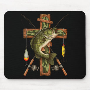 Retro Camo Cross Fishing Rod Hook B Christian Fish Mouse Pad