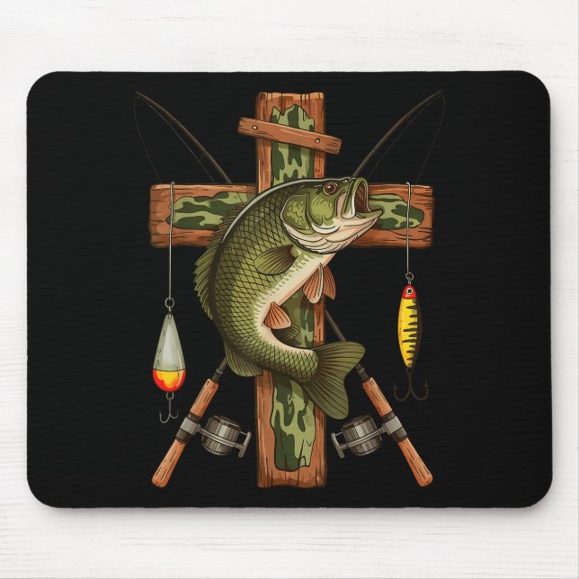 Retro Camo Cross Fishing Rod Hook B Christian Fish Mouse Pad (Front)