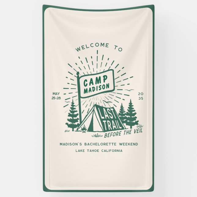 Retro Camp Bachelorette Girls Camping Weekend Banner (Vertical)