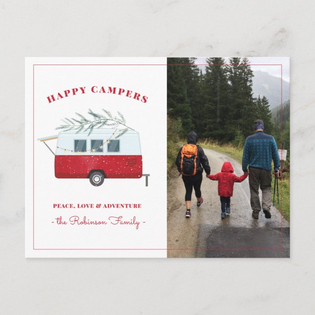 Retro Camper Camping Christmas Holiday Photo  Postcard (Front)