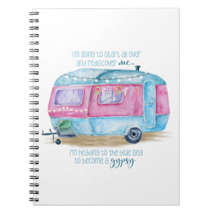 Retro Camper Caravan Blue Pink & White Glamper Notebook