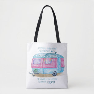 Retro Camper Caravan Blue Pink & White Glamper Tote Bag
