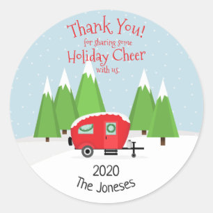 Retro Camper Christmas Classic Round Sticker