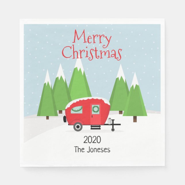 Retro Camper Christmas Napkin (Front)