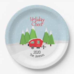 Retro Camper Christmas Paper Plate