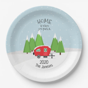 Retro Camper Christmas Paper Plate